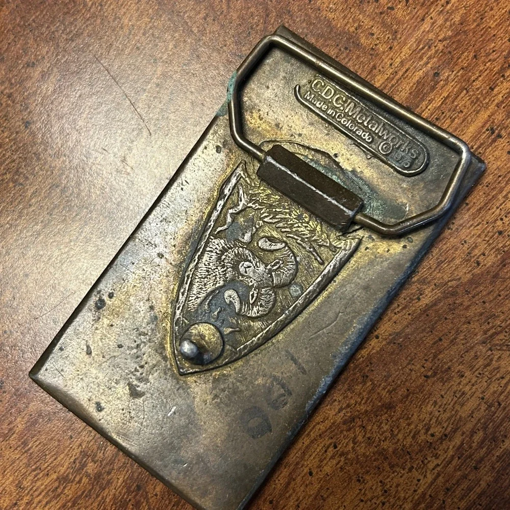 Vintage C.D.C. Metalworks Belt Buckle Bronze 1975 Vintage Geometric Ram 961